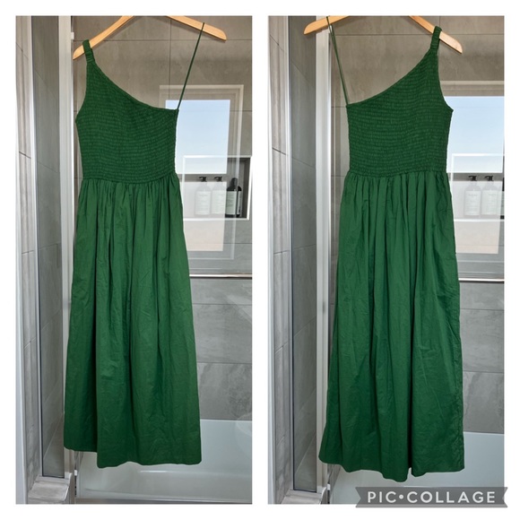 Faithfull the Brand Small Khalani Midi Dress Dark Green One Shoulder - Picture 6 of 10